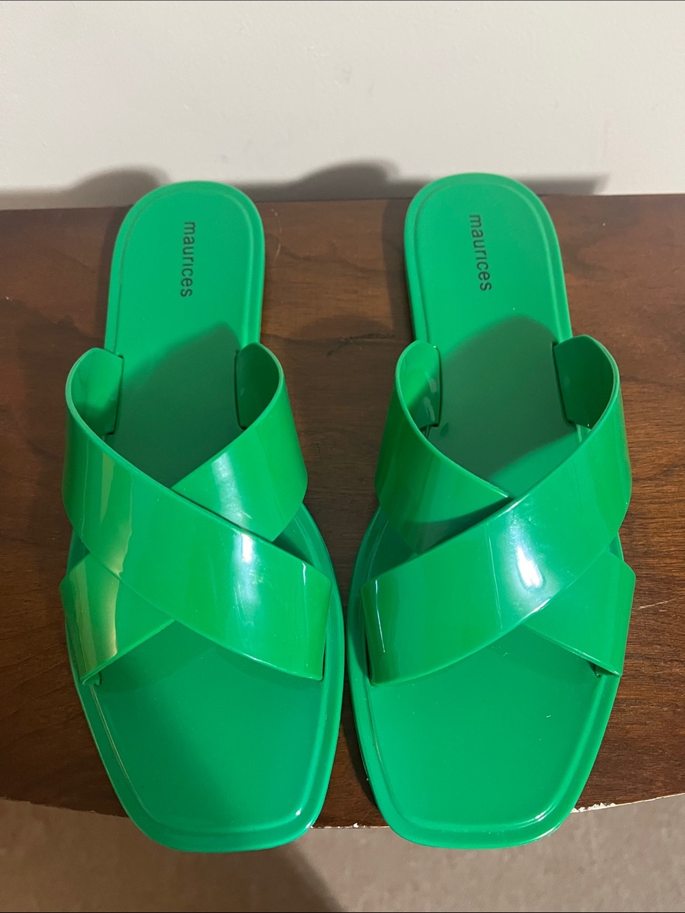 Maurices Bright Green Crisscross Slide Sandals